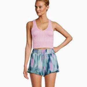 NWT Avia Running Shorts w/ Bike Liner Lined Women XS Green Pink Northern Lights